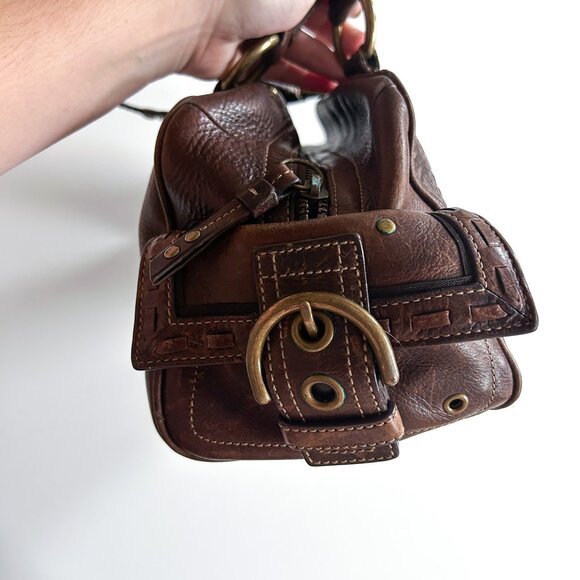 Vintage Y2K Coach Brown Pebbled Leather Mia Studded Satchel Bag Style 10064 - Picture 5 of 13